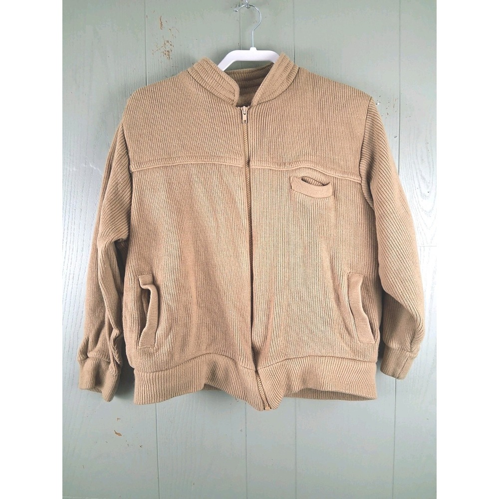 Vintage 60s Montgomery Ward Tan Grandpa Sweater Mens L Full‎ Zip Sherpa Lined